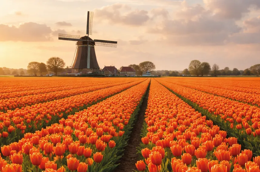 Molen met tulpen velden